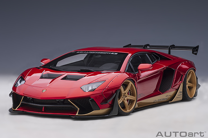 LIBERTY WALK LB-WORKS LAMBORGHINI AVENTADOR LIMITED EDITI0N HYPER RED/GOLD  – Miniaturas